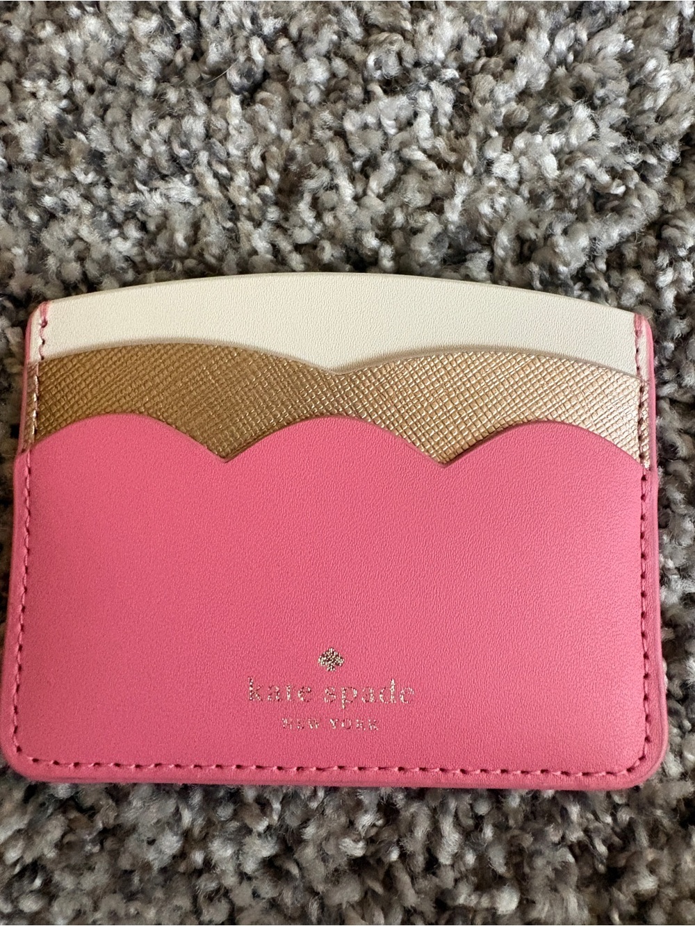 kate spade Pink Scallop Card Case with Cream and Gold Accents